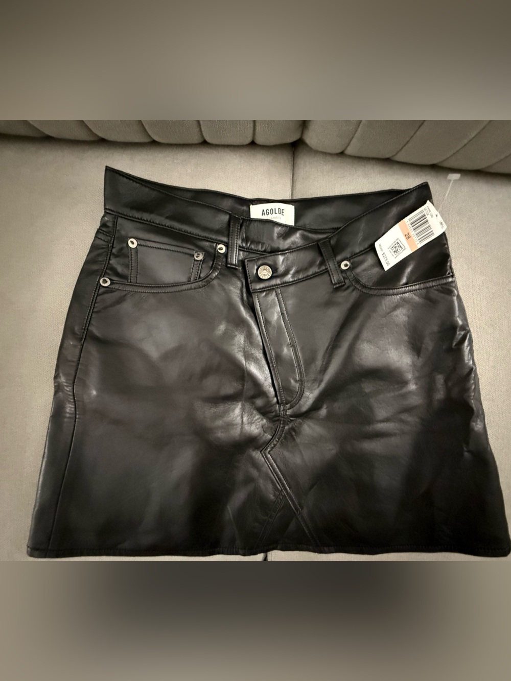 NWT AGOLDE Recycled Leather Cross Mini Skirt Detox Black 28 $275